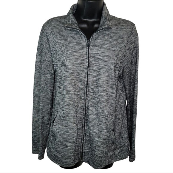 T by Talbots Heathered Gray Full Zip Knit Jacket Medium - Picture 1 of 8